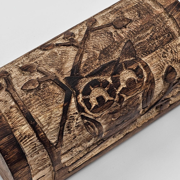 Vintage Wooden Owl on Branches Jewelry Chest - Rustic Hand Carved Trinket Box - Picture 2 of 8